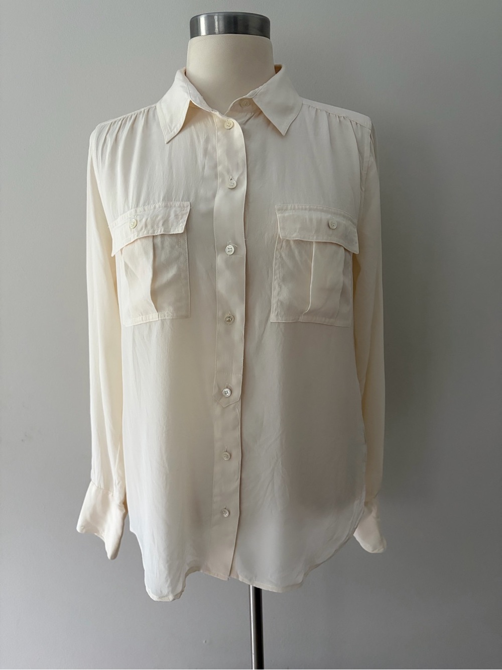 J. Crew Blythe Silk Georgette Utility Blouse Ivory 4 Old Money Quiet Luxury